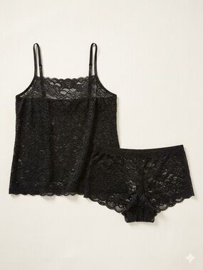 Delta Burke Black Lace 2pc Camisole Underwear Panties Pajama Set Plus Size 1X